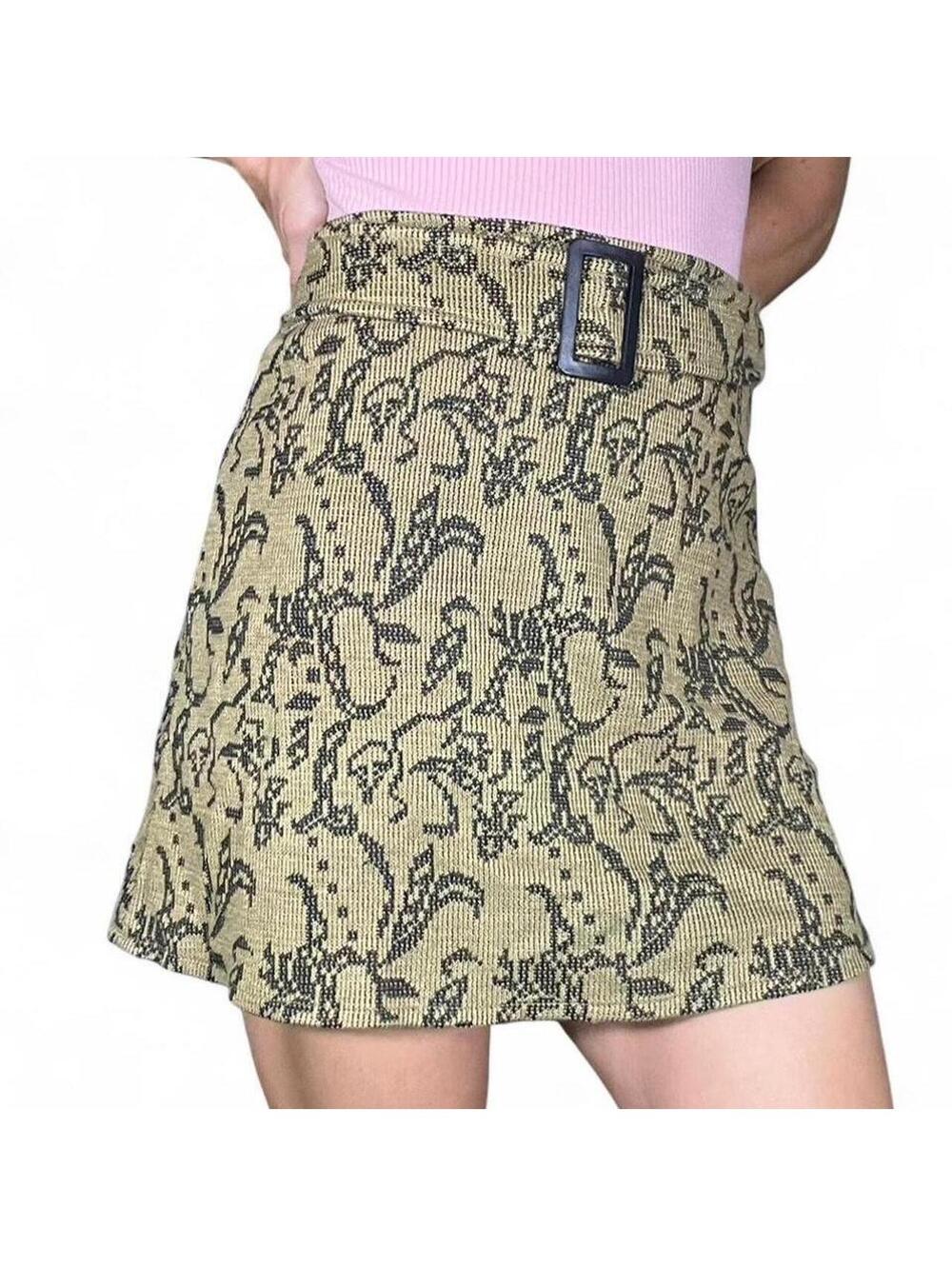 Abstract Print Mini Skirt Green Black Size Medium